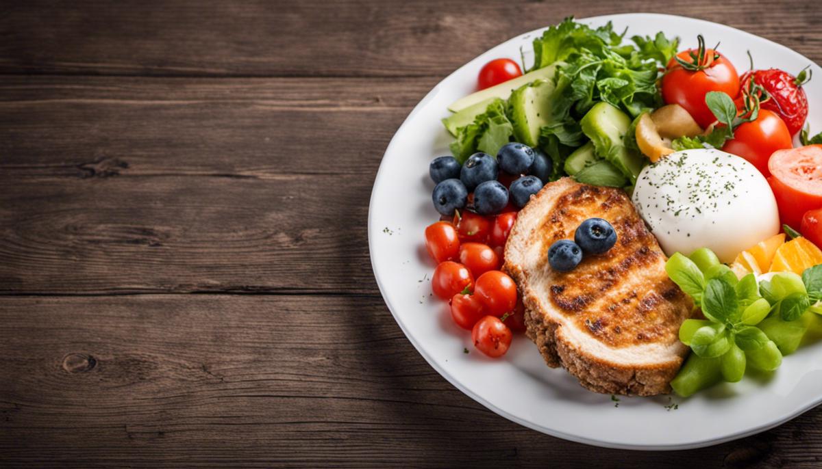 Image of a plate with healthy food items, representing a dietary routine for sound sleep.