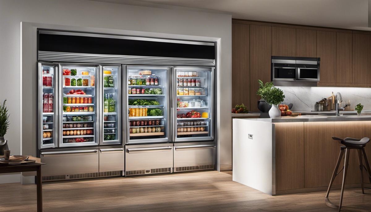 A visual representation of food storage temperatures, displaying a refrigerator and freezer with appropriate temperature settings.