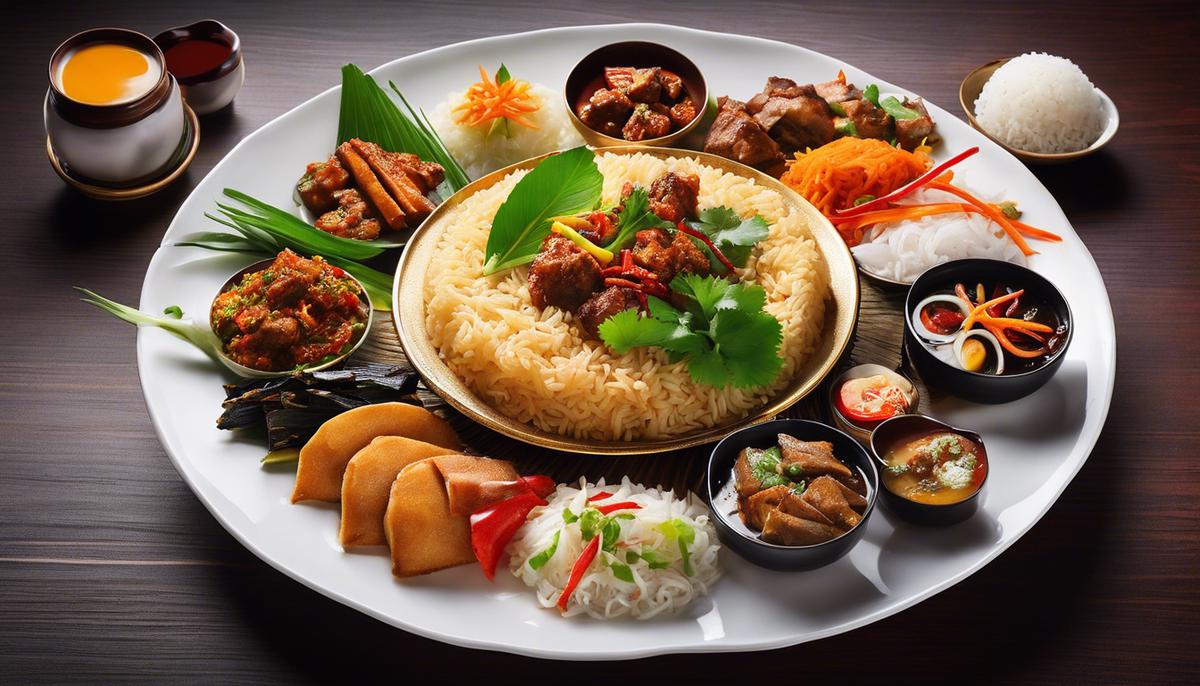 A mouth-watering image of a plate filled with various Indo-Chinese dishes, showcasing the vibrant colors and flavors, representing the deliciousness of these culinary creations.