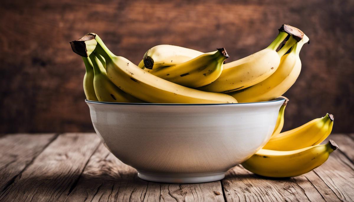 Image depicting a bowl of bananas with a red cross mark, symbolizing that bananas are not typically recommended for a keto diet