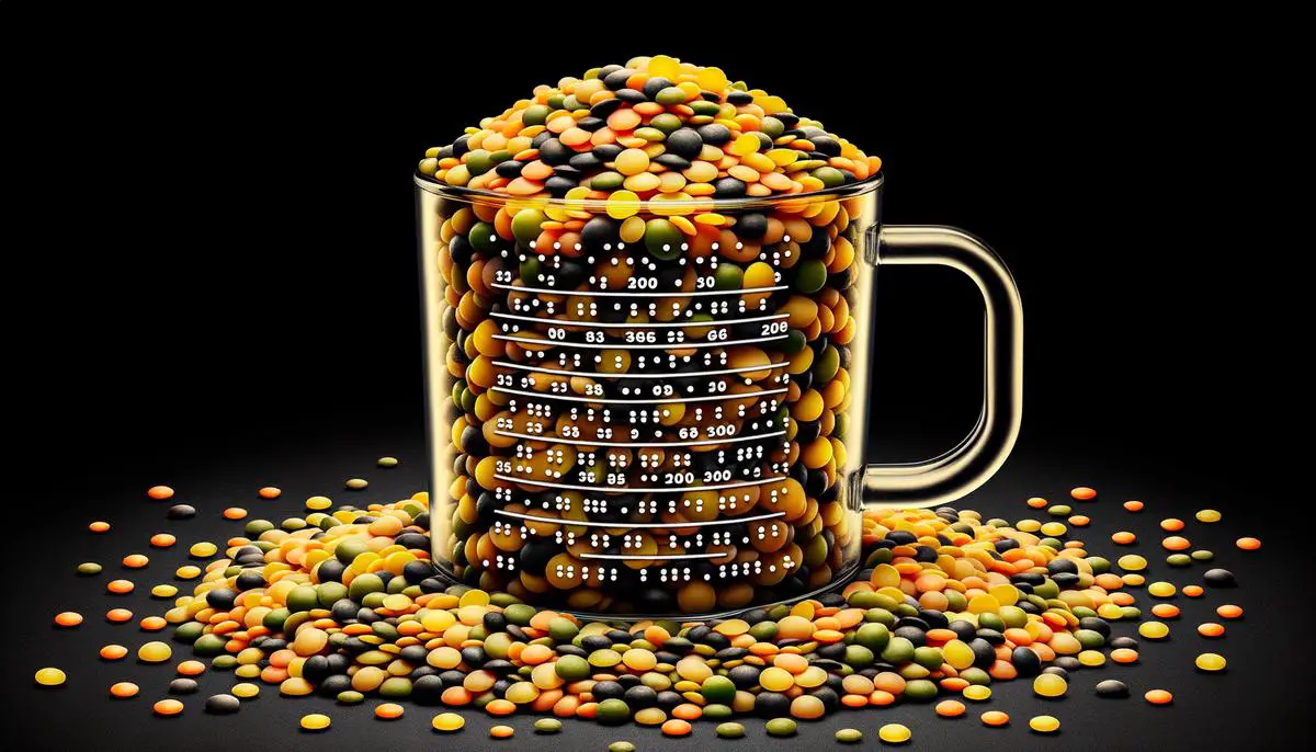 Lentils surrounding a measuring cup, showcasing their nutritional value for a visually impaired individual