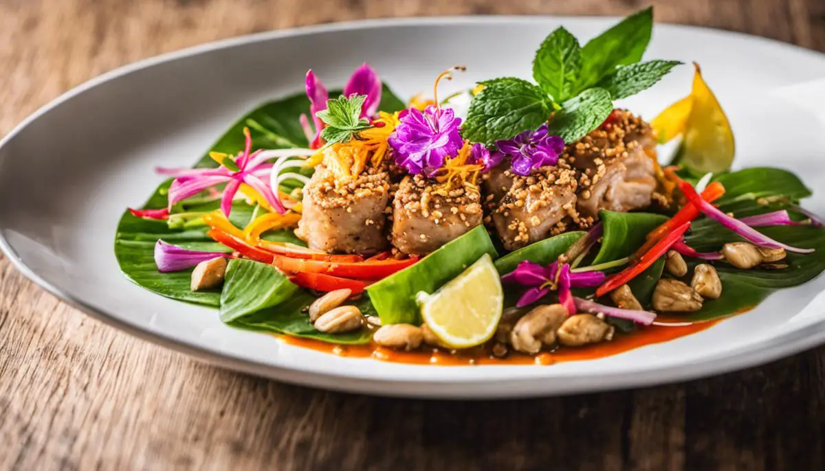 A photo of a dish from Luv2Eat Thai Bistro, showcasing the vibrant colors and artistic plating.