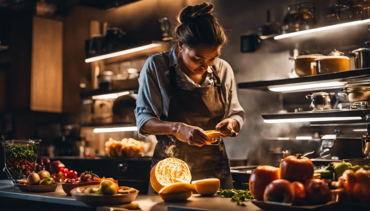 Image of person preparing food for a power outage by stocking up on supplies and adjusting temperature settings.