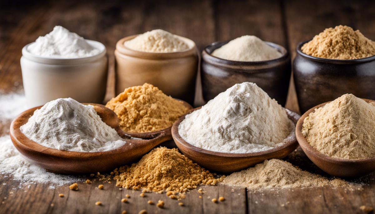 A close-up image of different types of flour, showcasing their protein content.