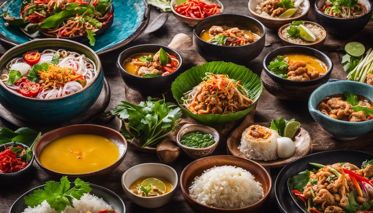 A colorful image showcasing various Thai dishes representing the regional variations in Thai cuisine.